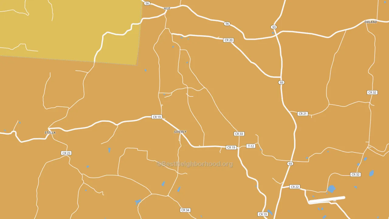 Map of the best neighborhoods in the 45622 area, with better matches in green and worse matches in red