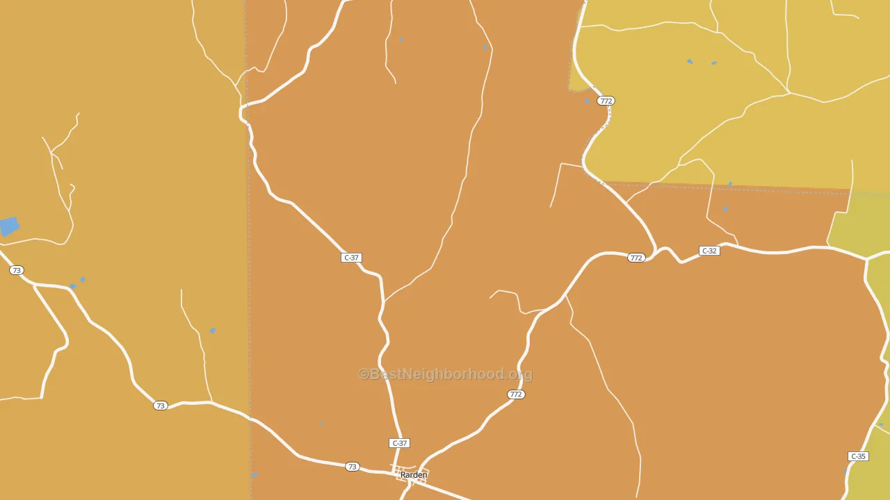 Map of the best neighborhoods in the 45671 area, with better matches in green and worse matches in red