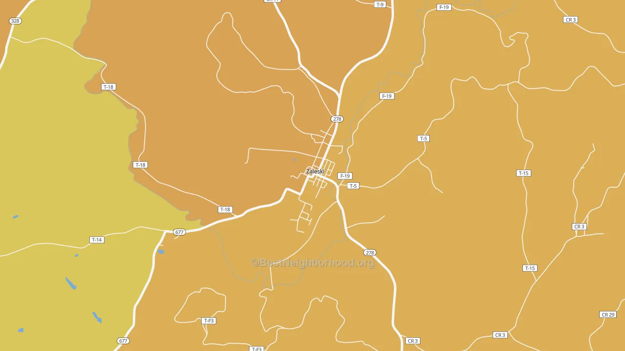 Map of the best neighborhoods in the 45698 area, with better matches in green and worse matches in red