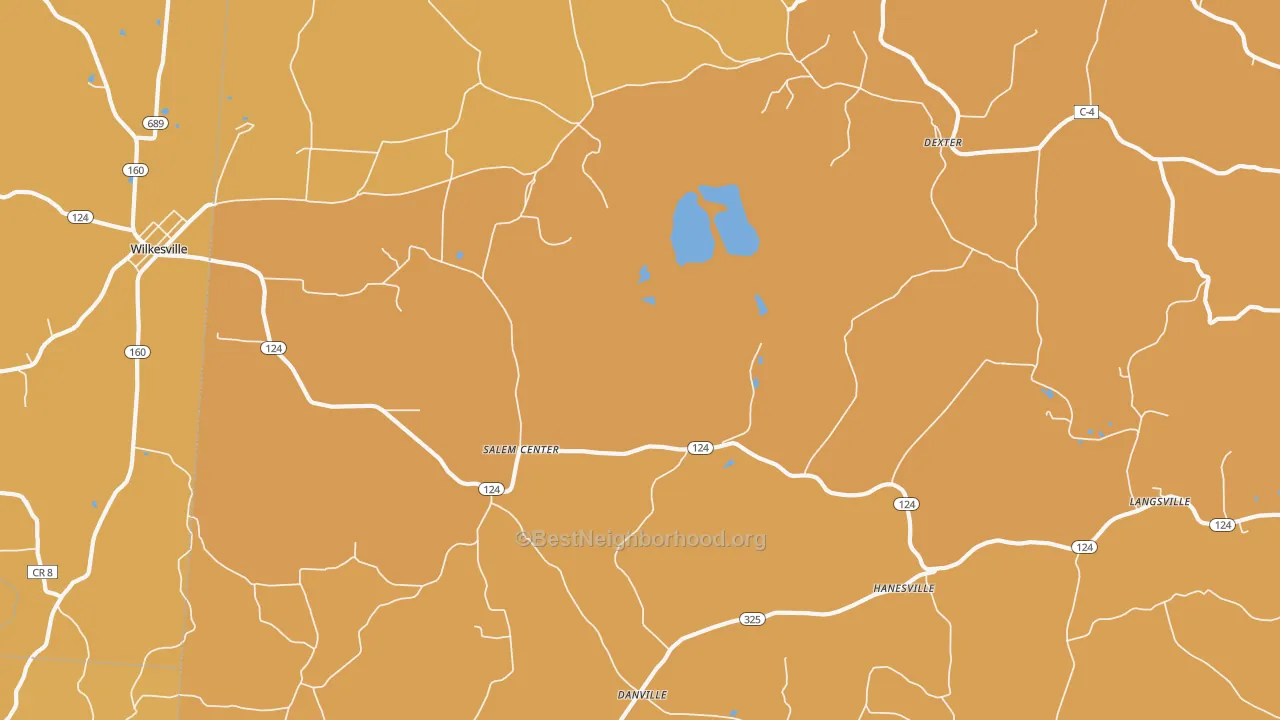 Map of the best neighborhoods in the 45741 area, with better matches in green and worse matches in red