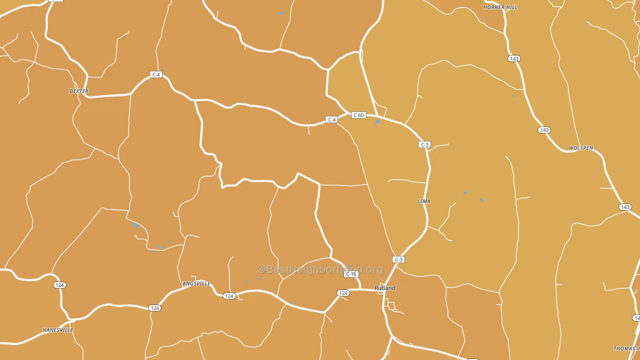 Map of the best neighborhoods in the 45775 area, with better matches in green and worse matches in red