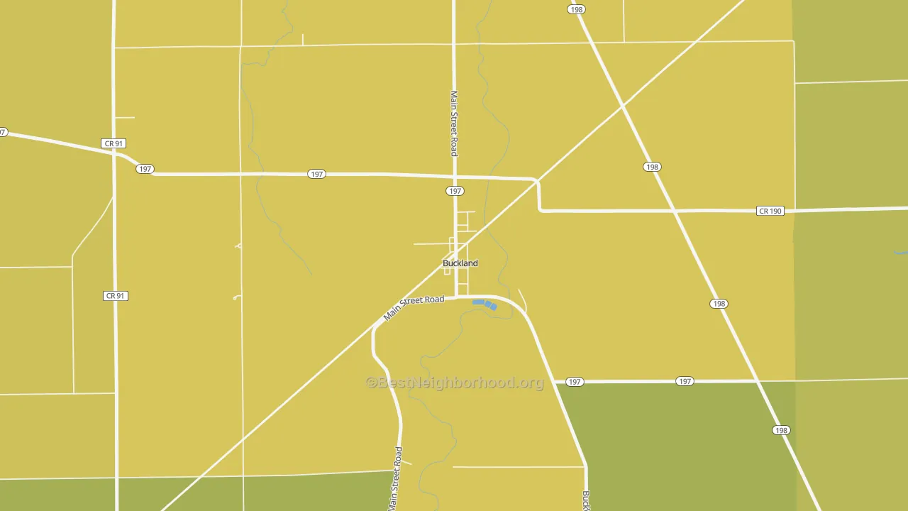 Map of the best neighborhoods in the 45819 area, with better matches in green and worse matches in red