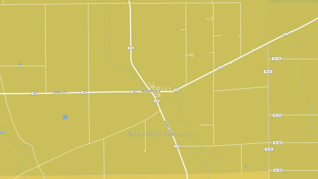 Map of the best neighborhoods in the 45893 area, with better matches in green and worse matches in red