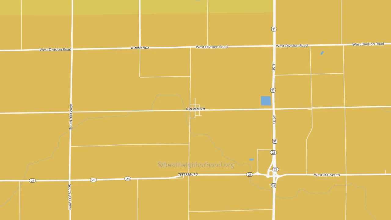 Map of the best neighborhoods in the 46045 area, with better matches in green and worse matches in red