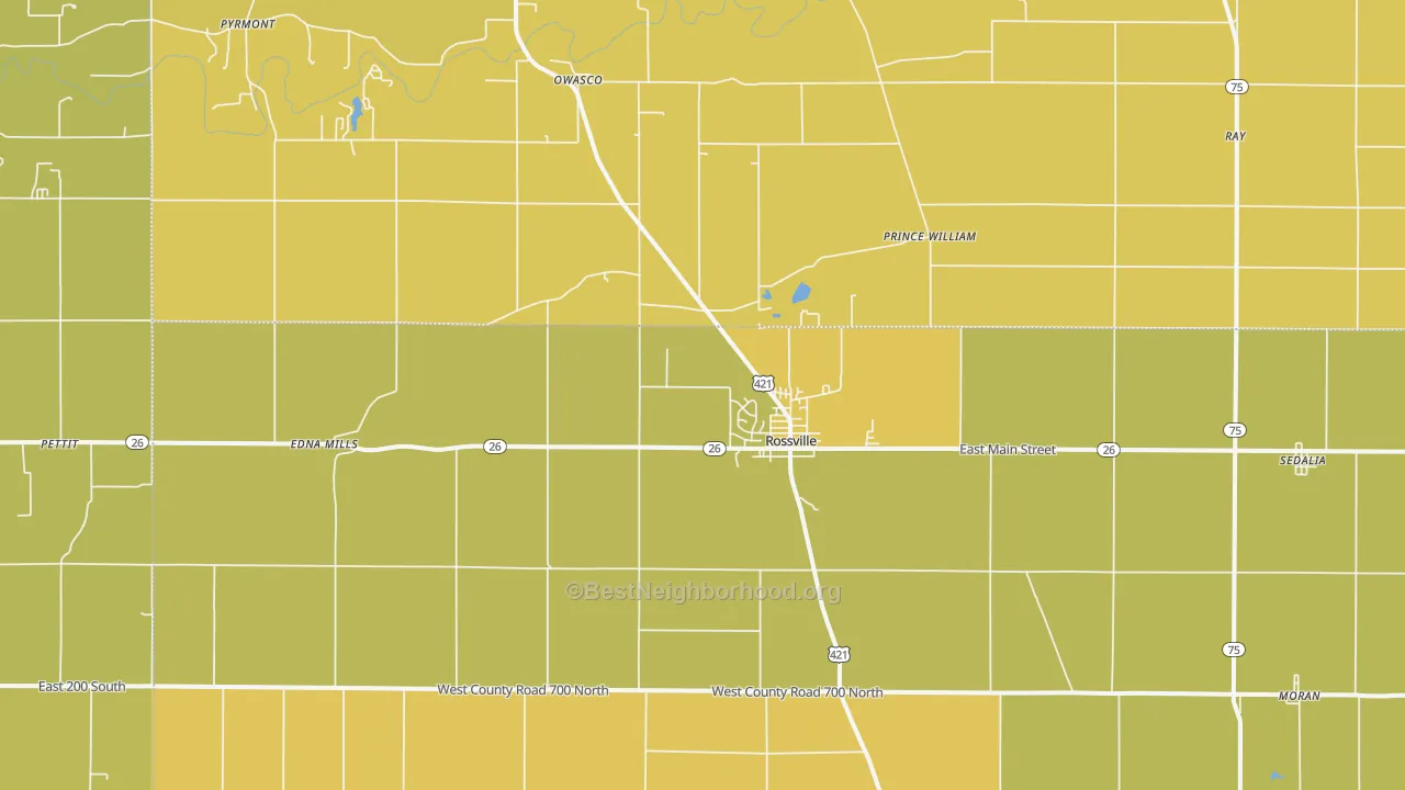 Map of the best neighborhoods in the 46065 area, with better matches in green and worse matches in red