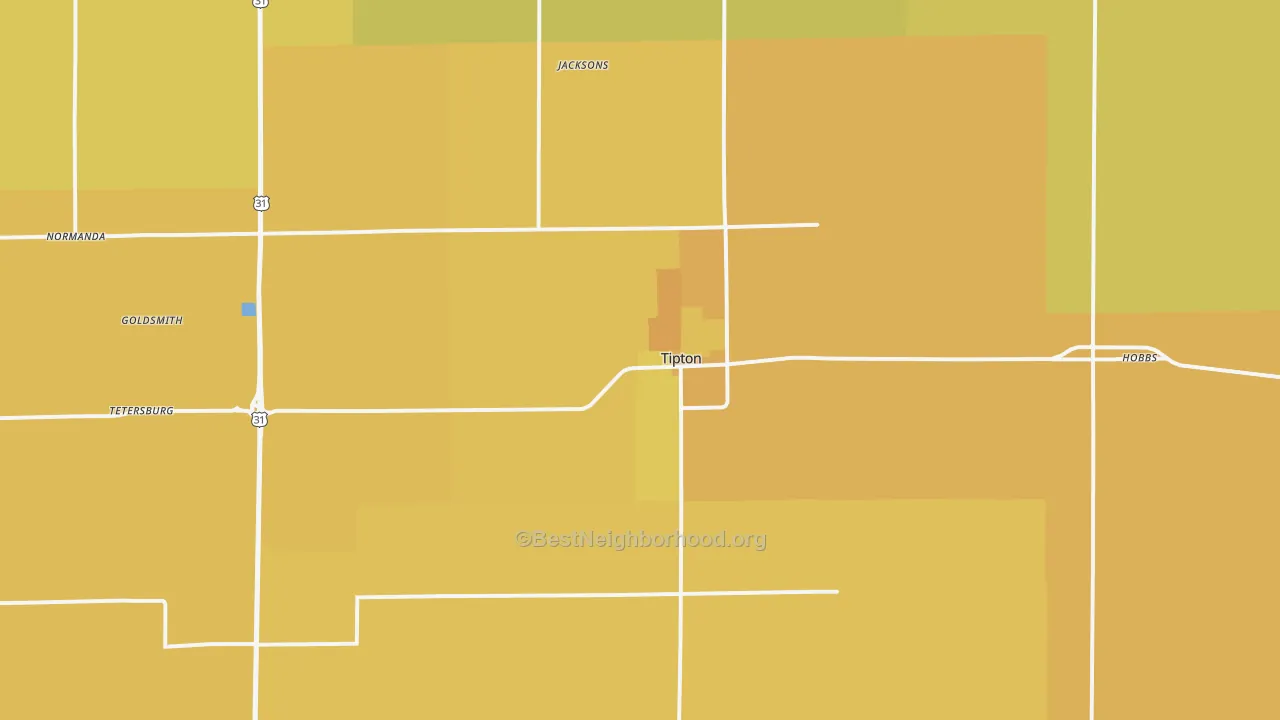 Map of the best neighborhoods in the 46072 area, with better matches in green and worse matches in red