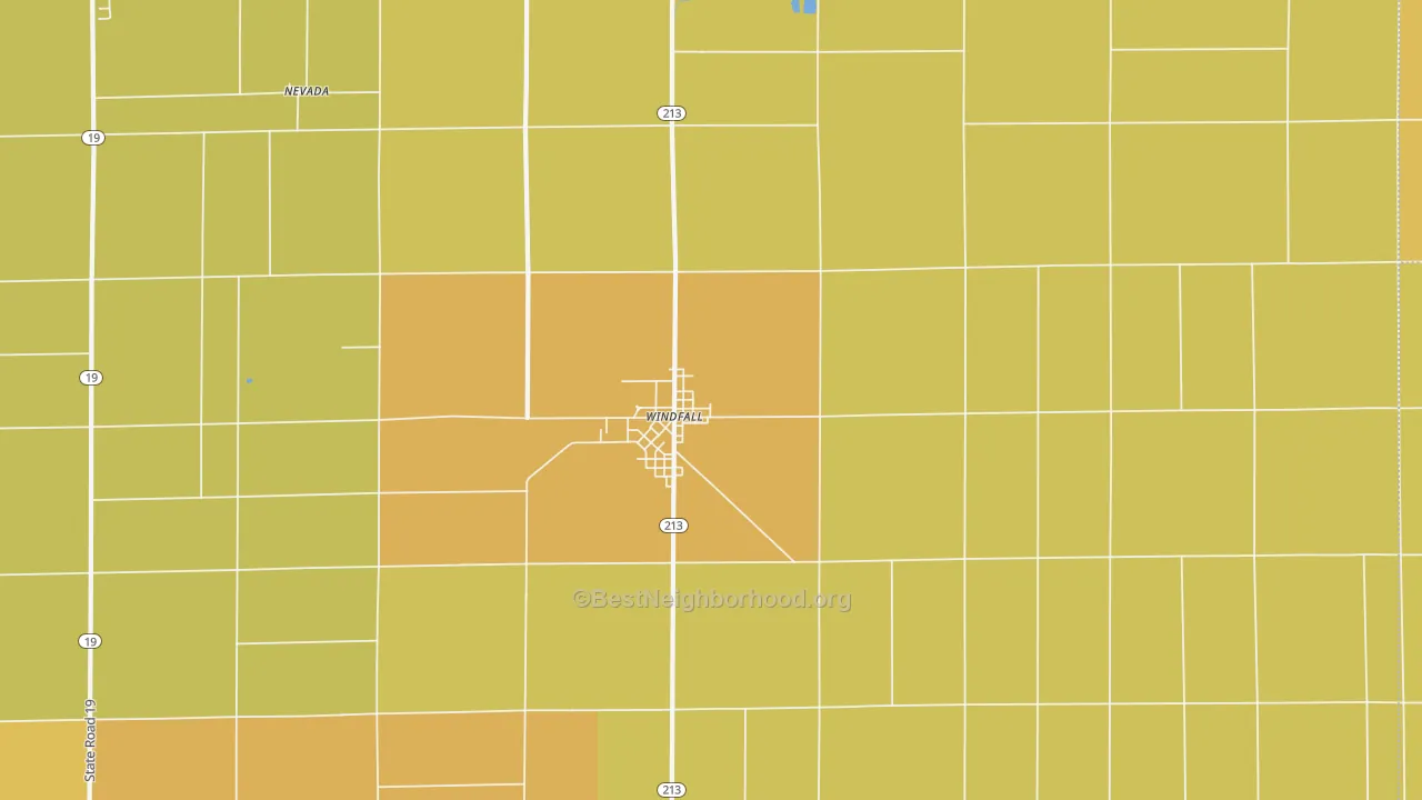 Map of the best neighborhoods in the 46076 area, with better matches in green and worse matches in red