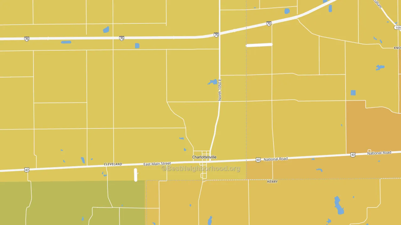 Map of the best neighborhoods in the 46117 area, with better matches in green and worse matches in red