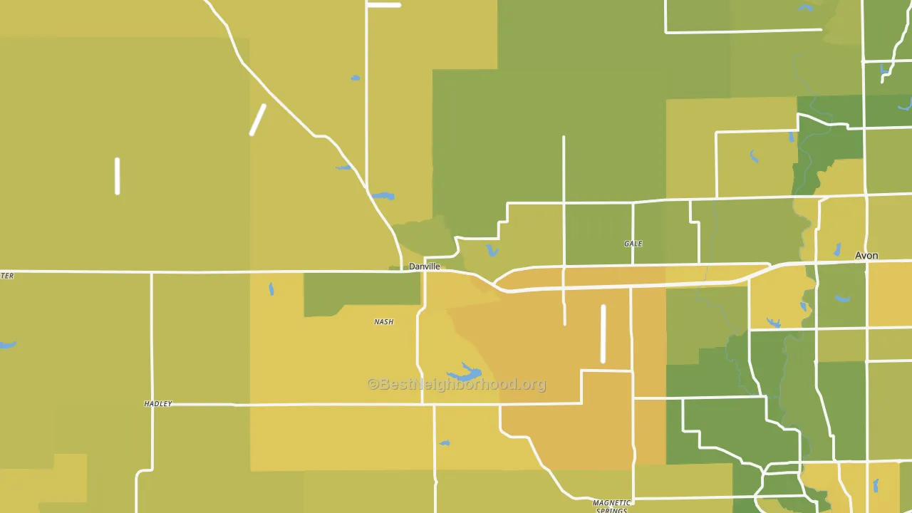 Map of the best neighborhoods in the 46122 area, with better matches in green and worse matches in red
