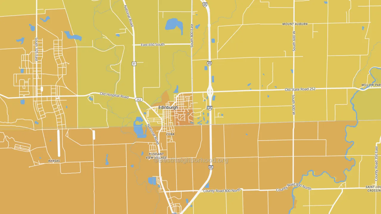 Map of the best neighborhoods in the 46124 area, with better matches in green and worse matches in red