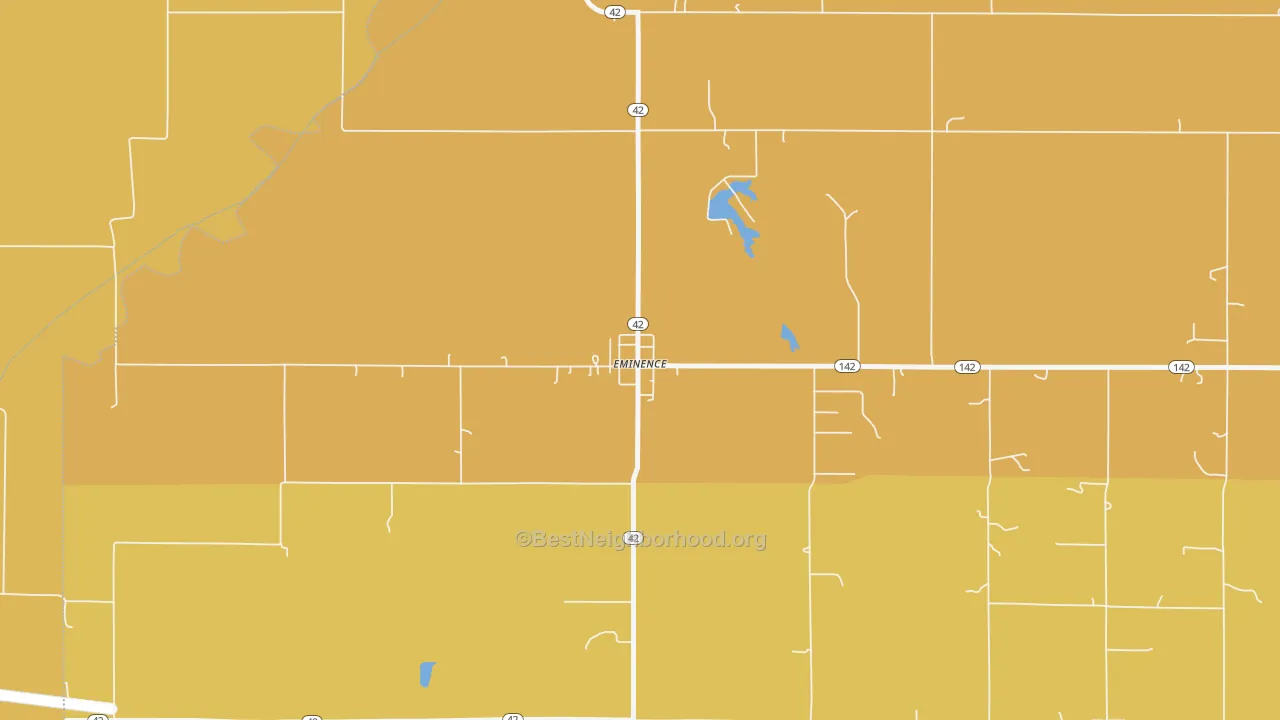 Map of the best neighborhoods in the 46125 area, with better matches in green and worse matches in red