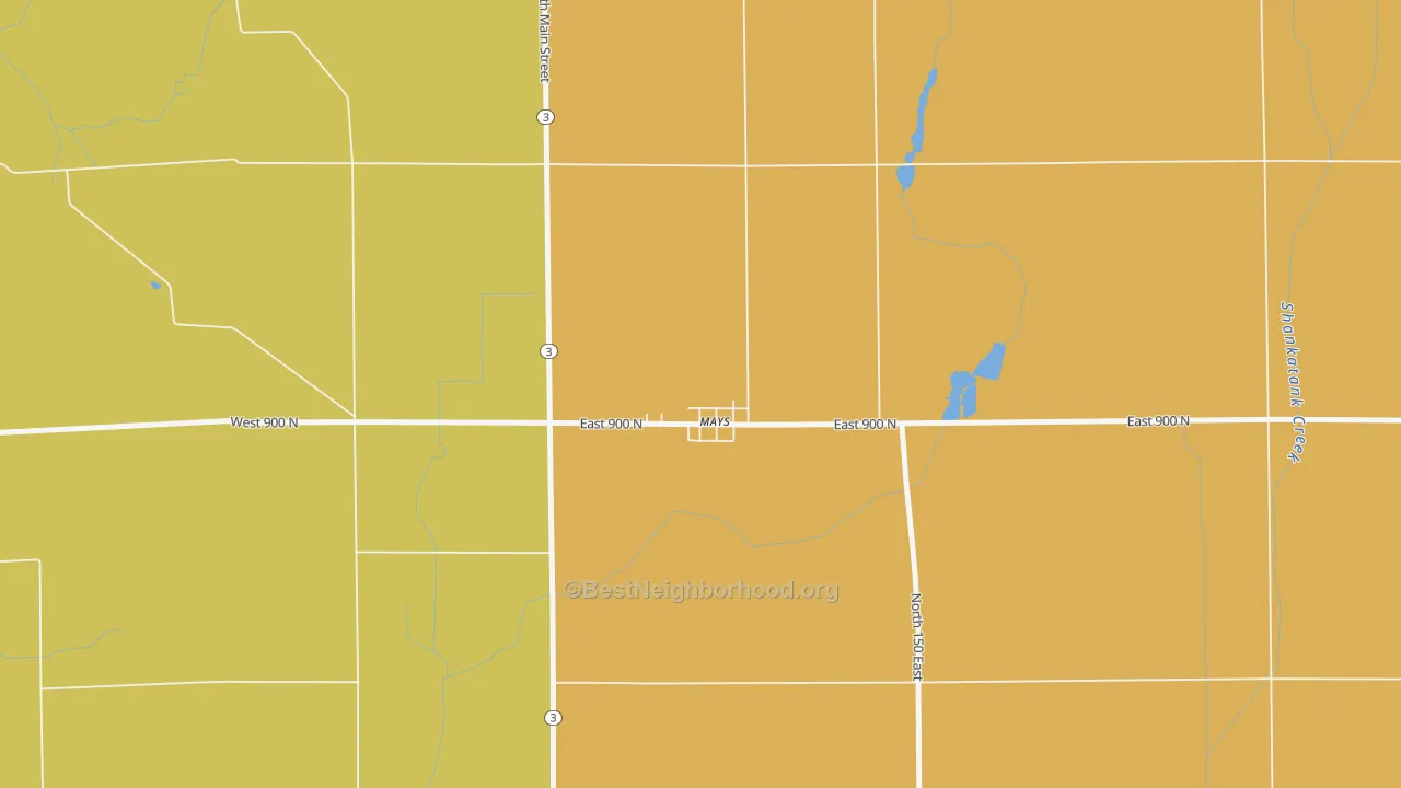 Map of the best neighborhoods in the 46155 area, with better matches in green and worse matches in red