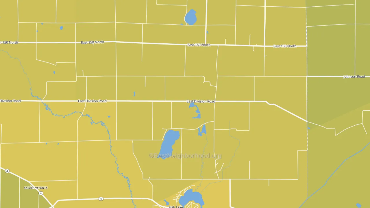 Map of the best neighborhoods in the 46365 area, with better matches in green and worse matches in red