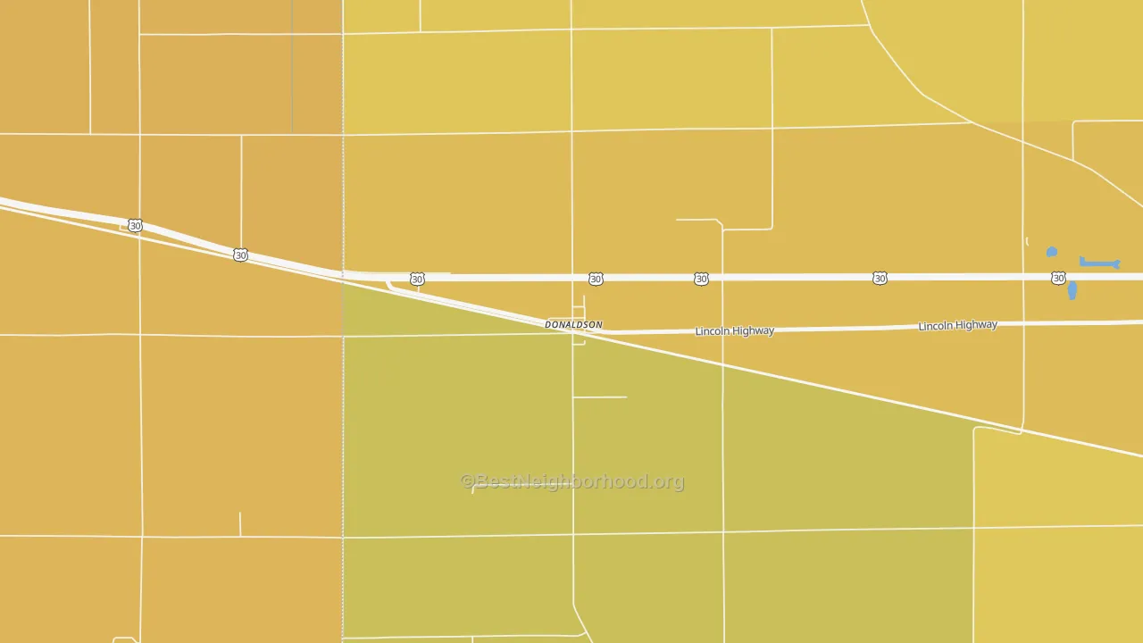 Map of the best neighborhoods in the 46513 area, with better matches in green and worse matches in red