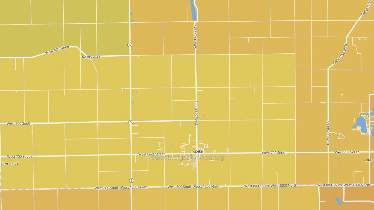 Map of the best neighborhoods in the 46571 area, with better matches in green and worse matches in red
