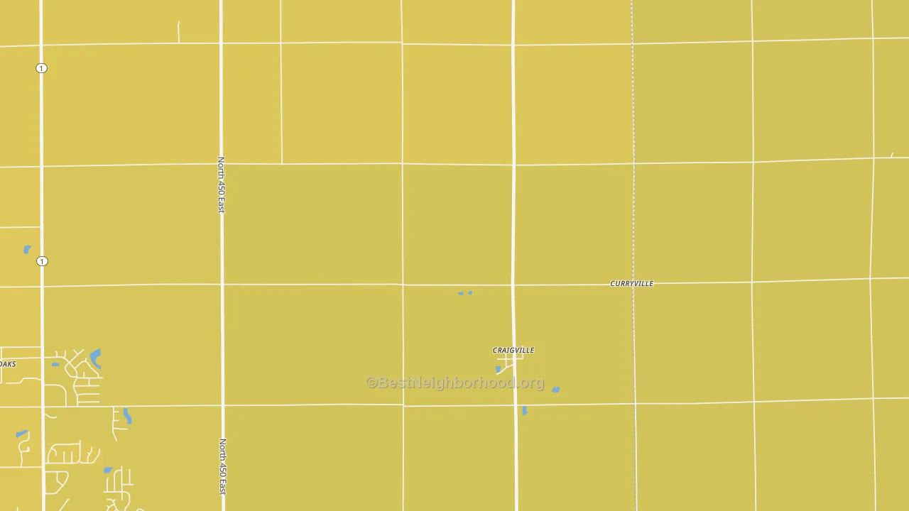 Map of the best neighborhoods in the 46731 area, with better matches in green and worse matches in red
