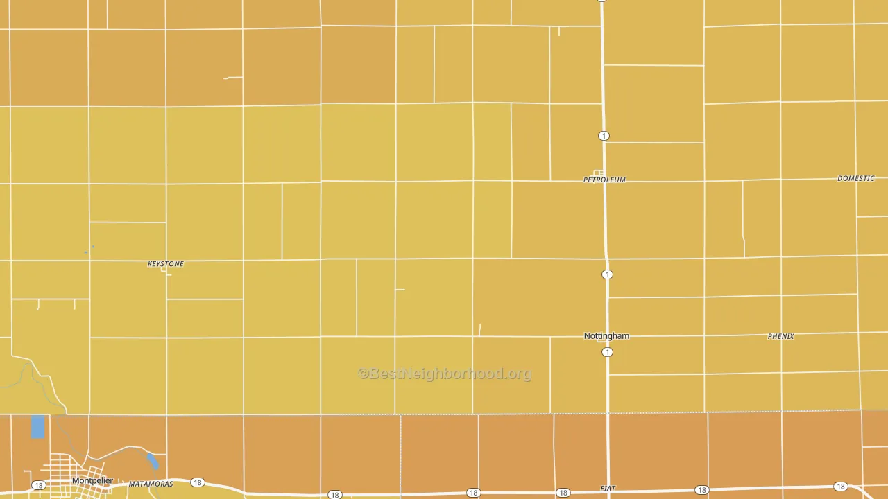 Map of the best neighborhoods in the 46759 area, with better matches in green and worse matches in red