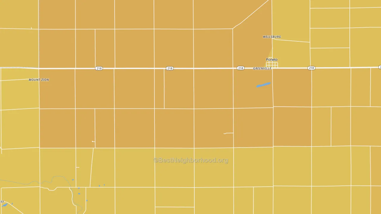 Map of the best neighborhoods in the 46781 area, with better matches in green and worse matches in red