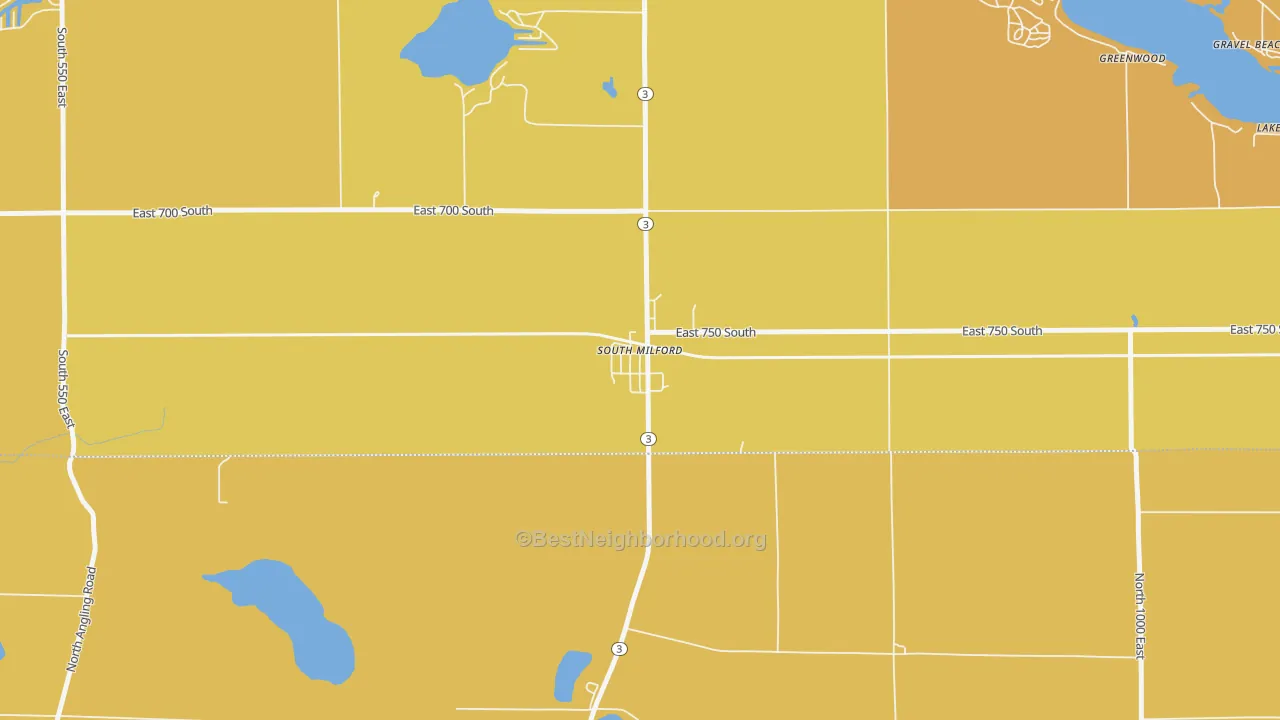 Map of the best neighborhoods in the 46786 area, with better matches in green and worse matches in red