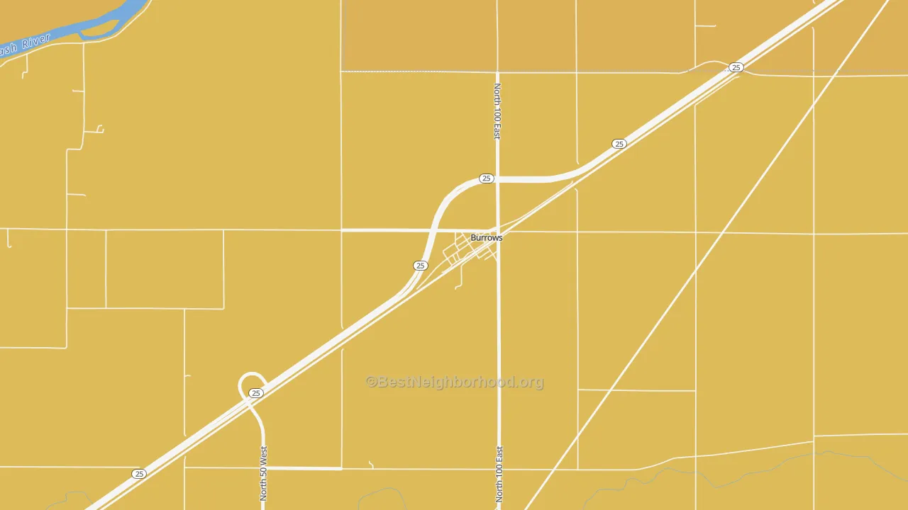 Map of the best neighborhoods in the 46916 area, with better matches in green and worse matches in red