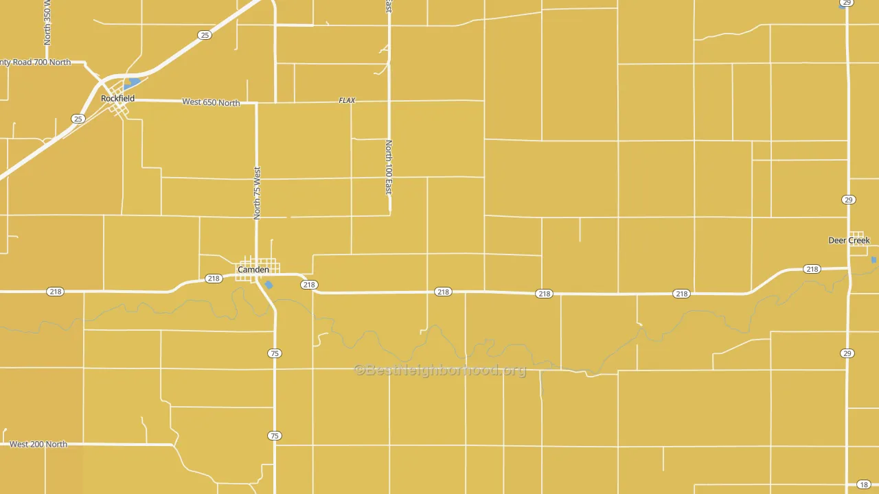 Map of the best neighborhoods in the 46917 area, with better matches in green and worse matches in red