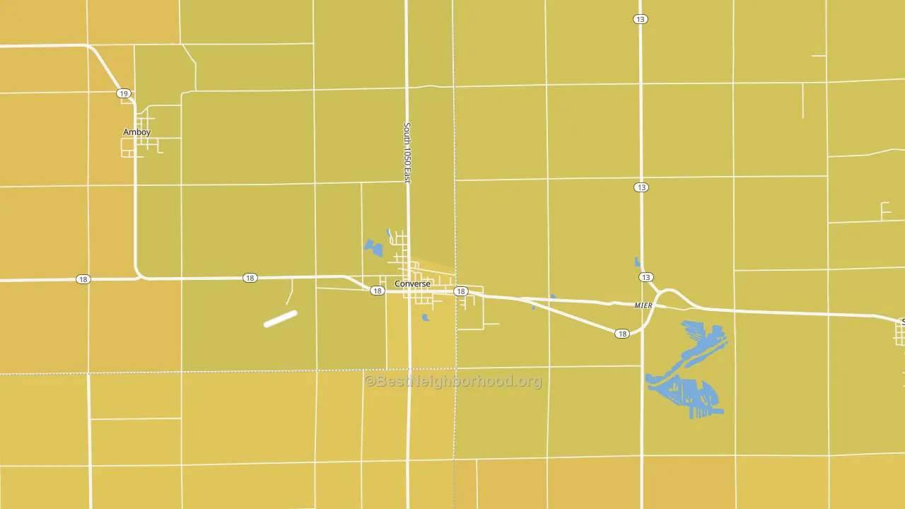 Map of the best neighborhoods in the 46919 area, with better matches in green and worse matches in red