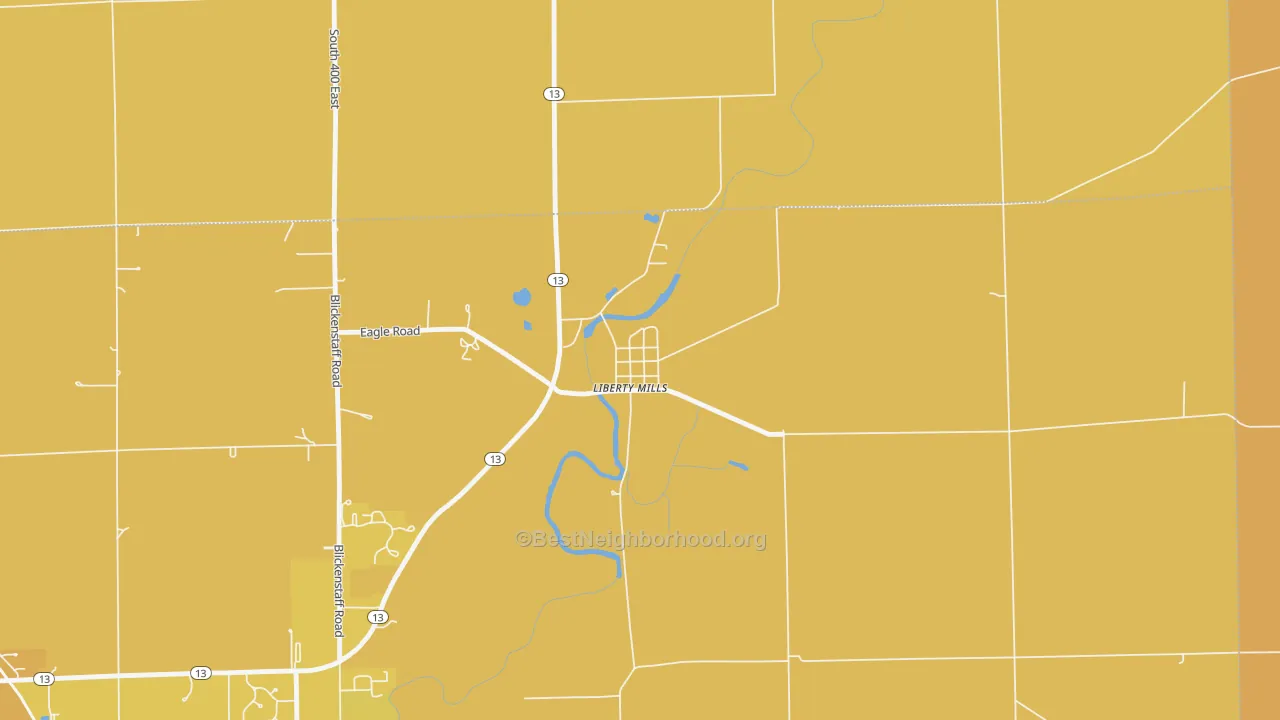 Map of the best neighborhoods in the 46946 area, with better matches in green and worse matches in red