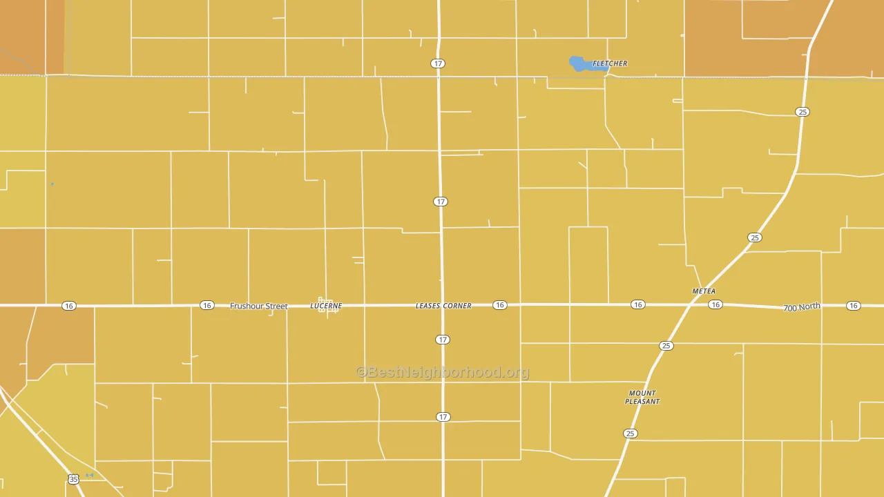 Map of the best neighborhoods in the 46950 area, with better matches in green and worse matches in red