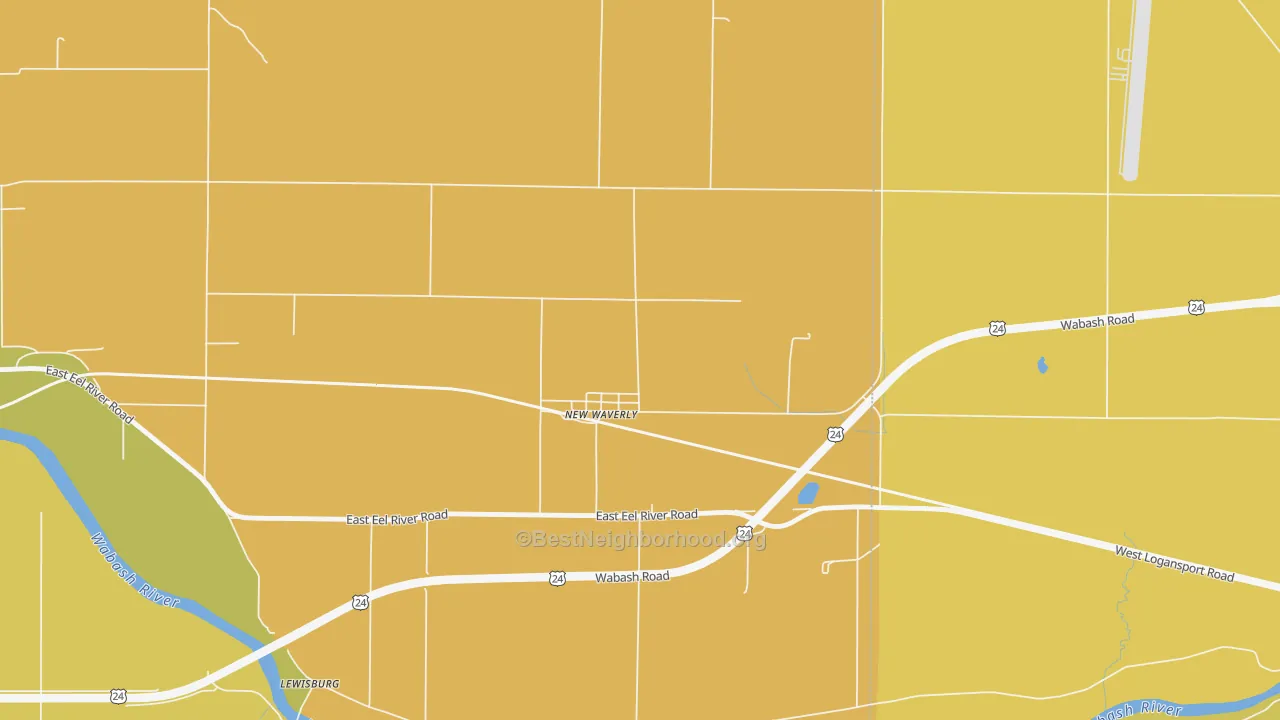 Map of the best neighborhoods in the 46961 area, with better matches in green and worse matches in red