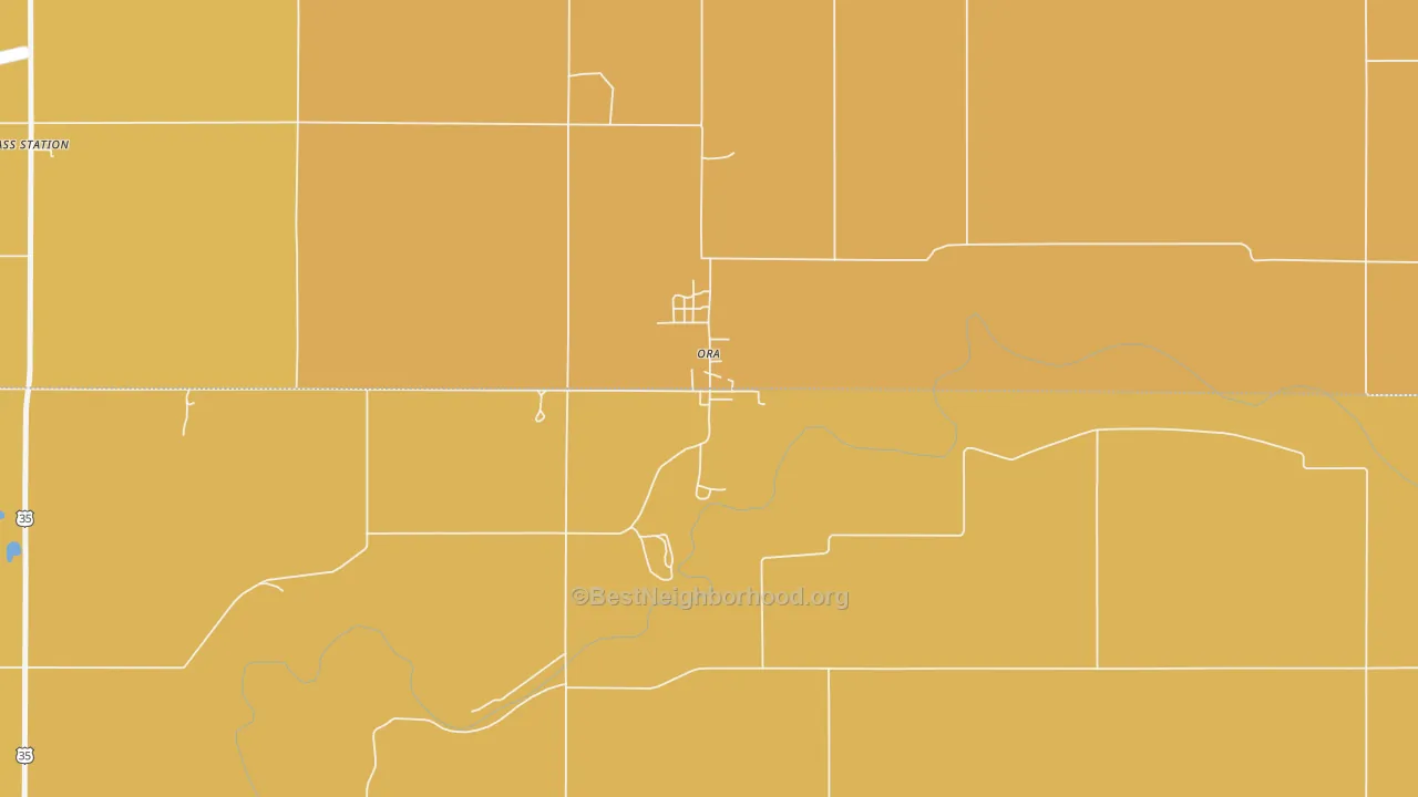Map of the best neighborhoods in the 46968 area, with better matches in green and worse matches in red
