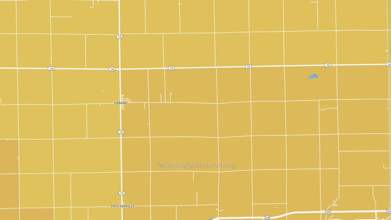 Map of the best neighborhoods in the 46990 area, with better matches in green and worse matches in red