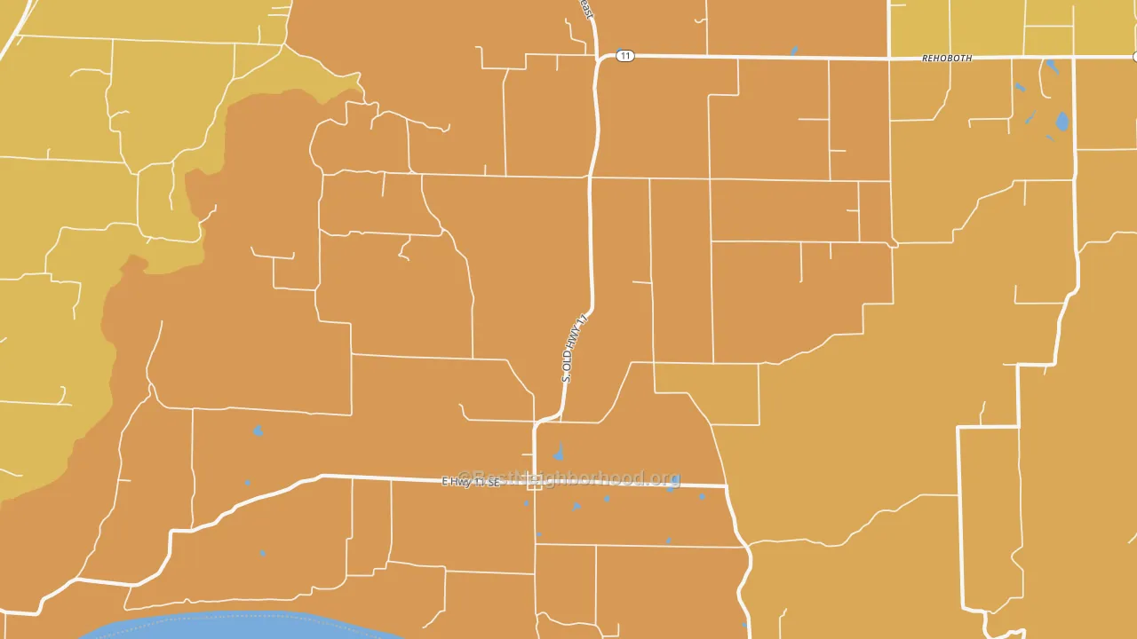 Map of the best neighborhoods in the 47135 area, with better matches in green and worse matches in red
