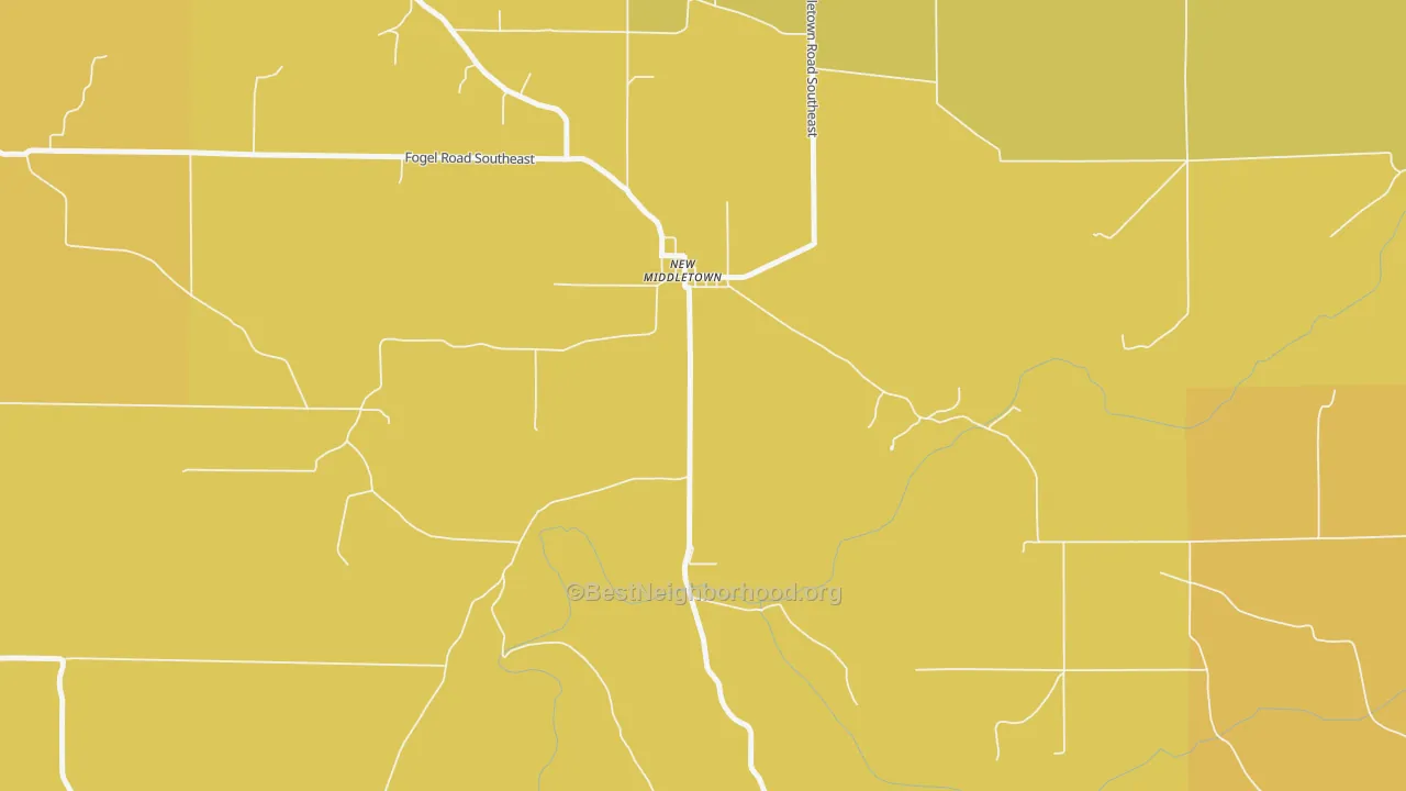 Map of the best neighborhoods in the 47160 area, with better matches in green and worse matches in red