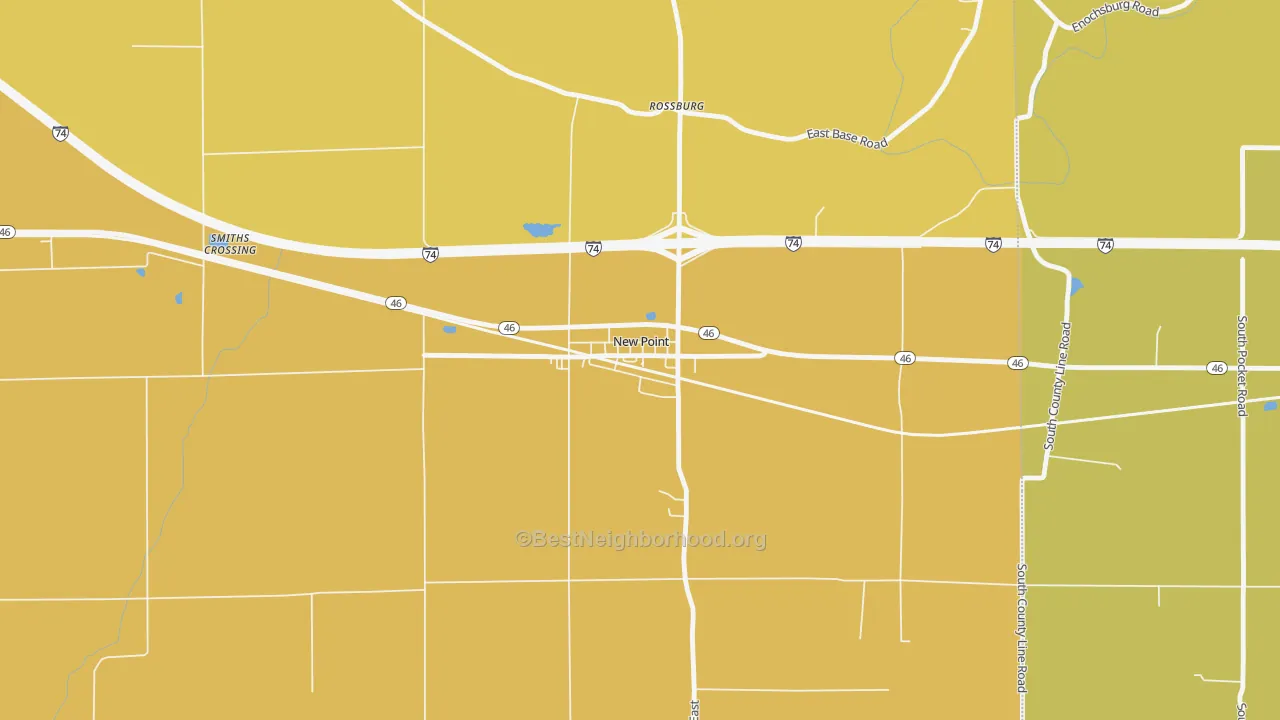 Map of the best neighborhoods in the 47263 area, with better matches in green and worse matches in red