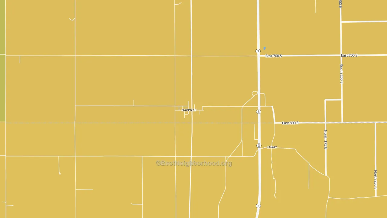 Map of the best neighborhoods in the 47367 area, with better matches in green and worse matches in red