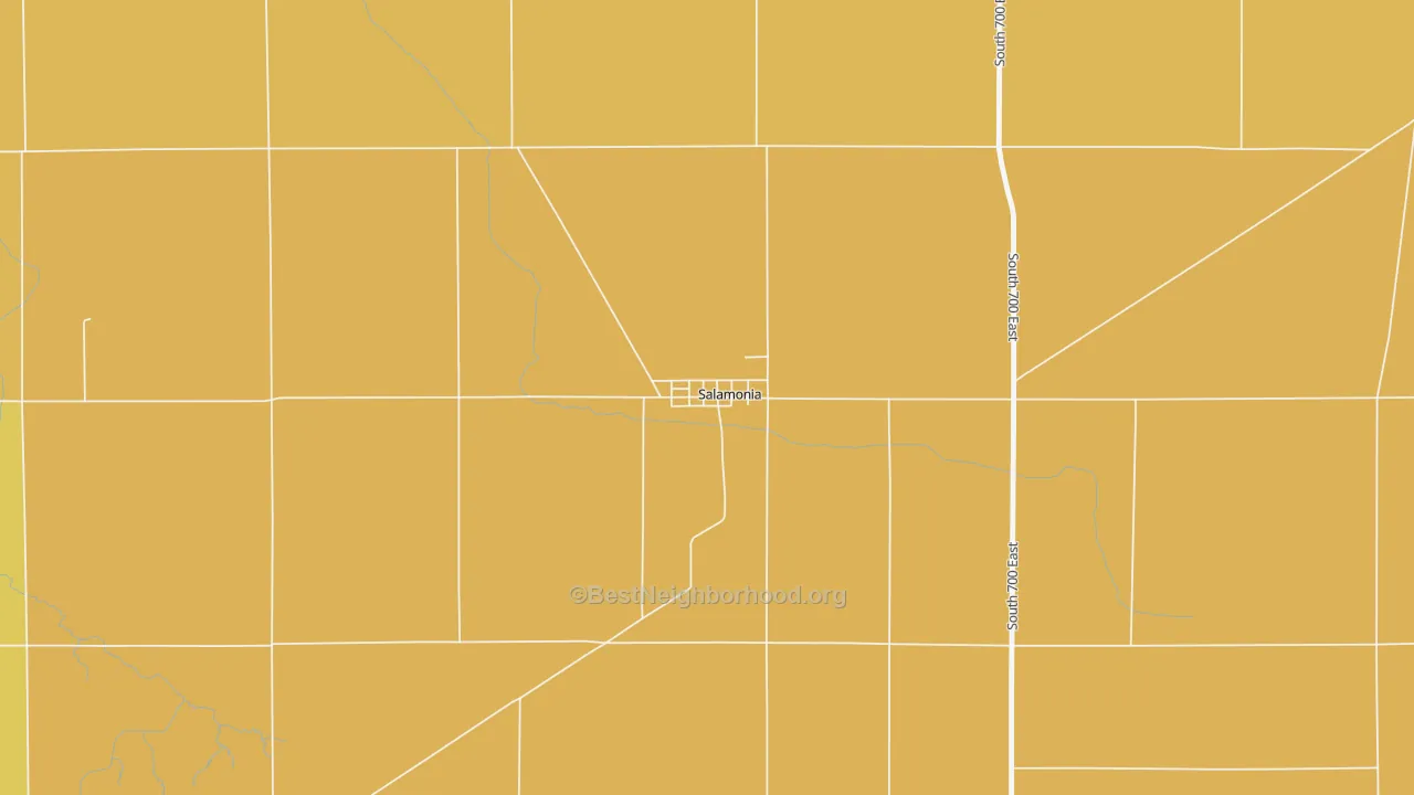 Map of the best neighborhoods in the 47381 area, with better matches in green and worse matches in red