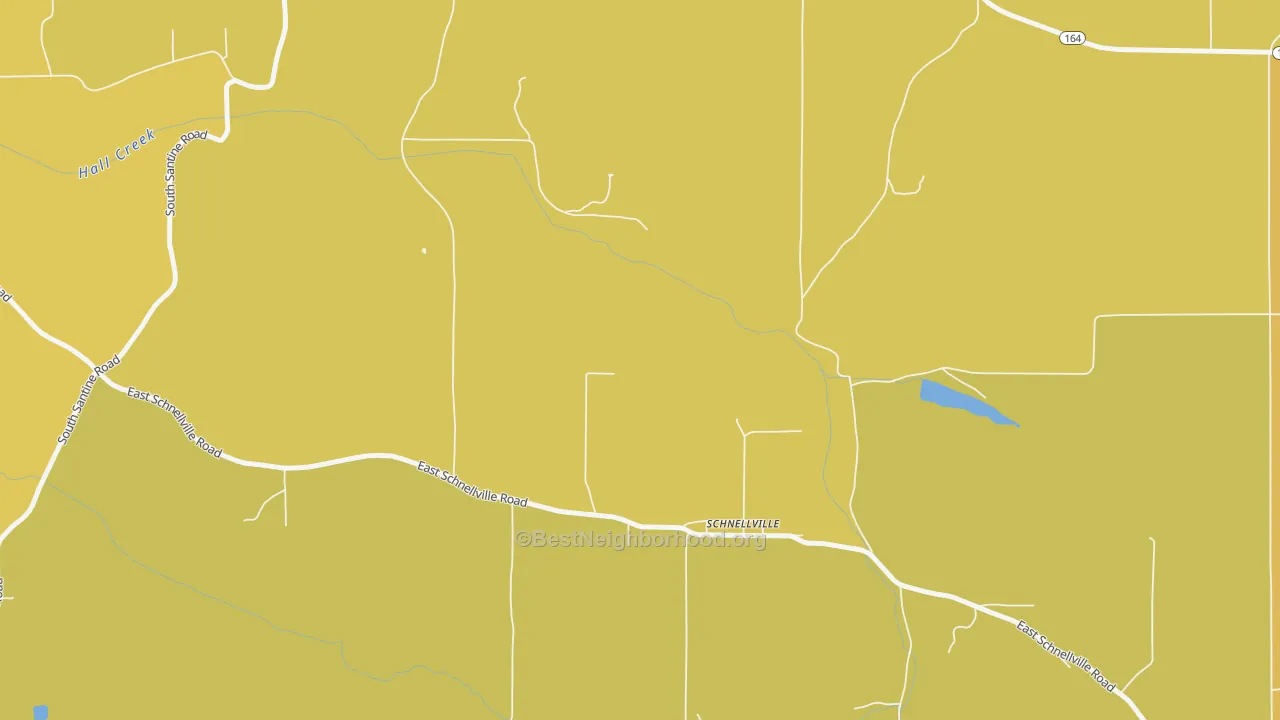 Map of the best neighborhoods in the 47580 area, with better matches in green and worse matches in red