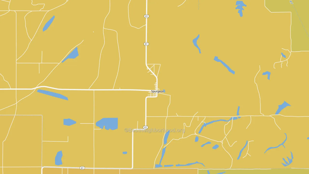 Map of the best neighborhoods in the 47584 area, with better matches in green and worse matches in red