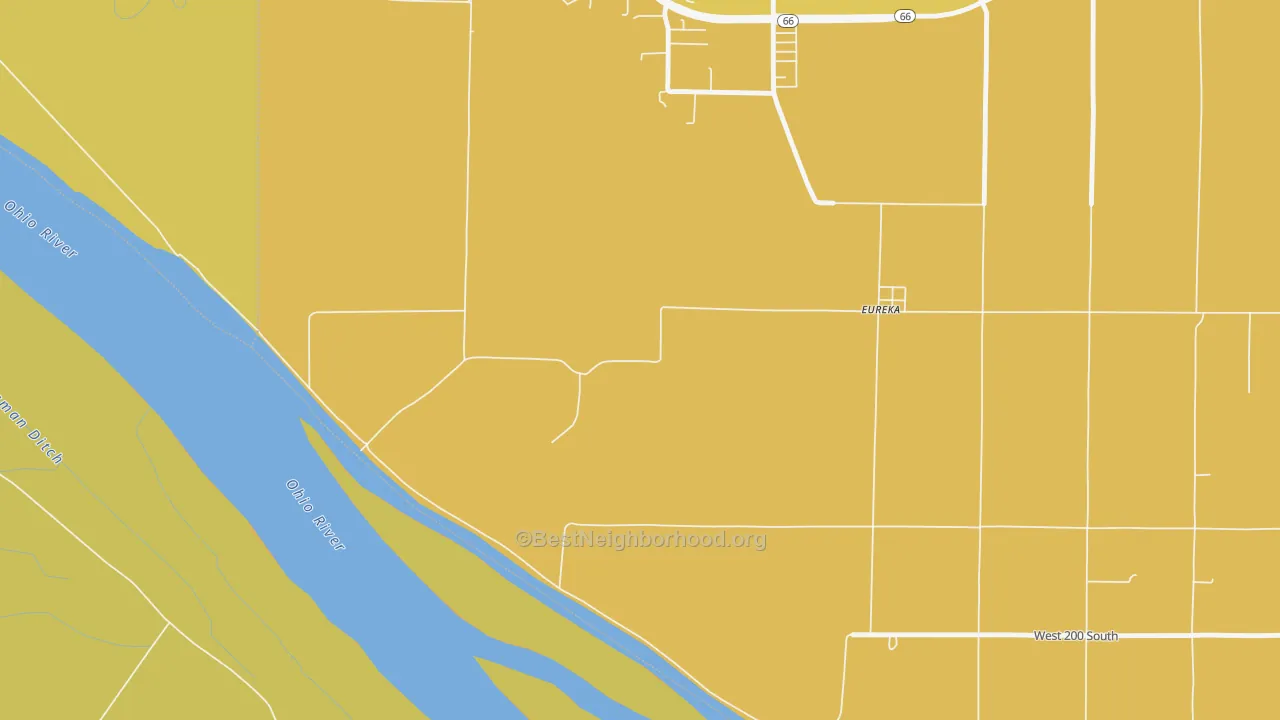 Map of the best neighborhoods in the 47617 area, with better matches in green and worse matches in red