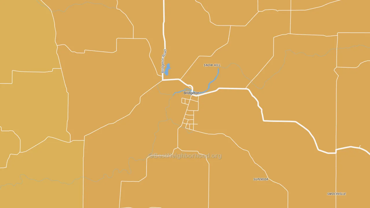 Map of the best neighborhoods in the 47836 area, with better matches in green and worse matches in red