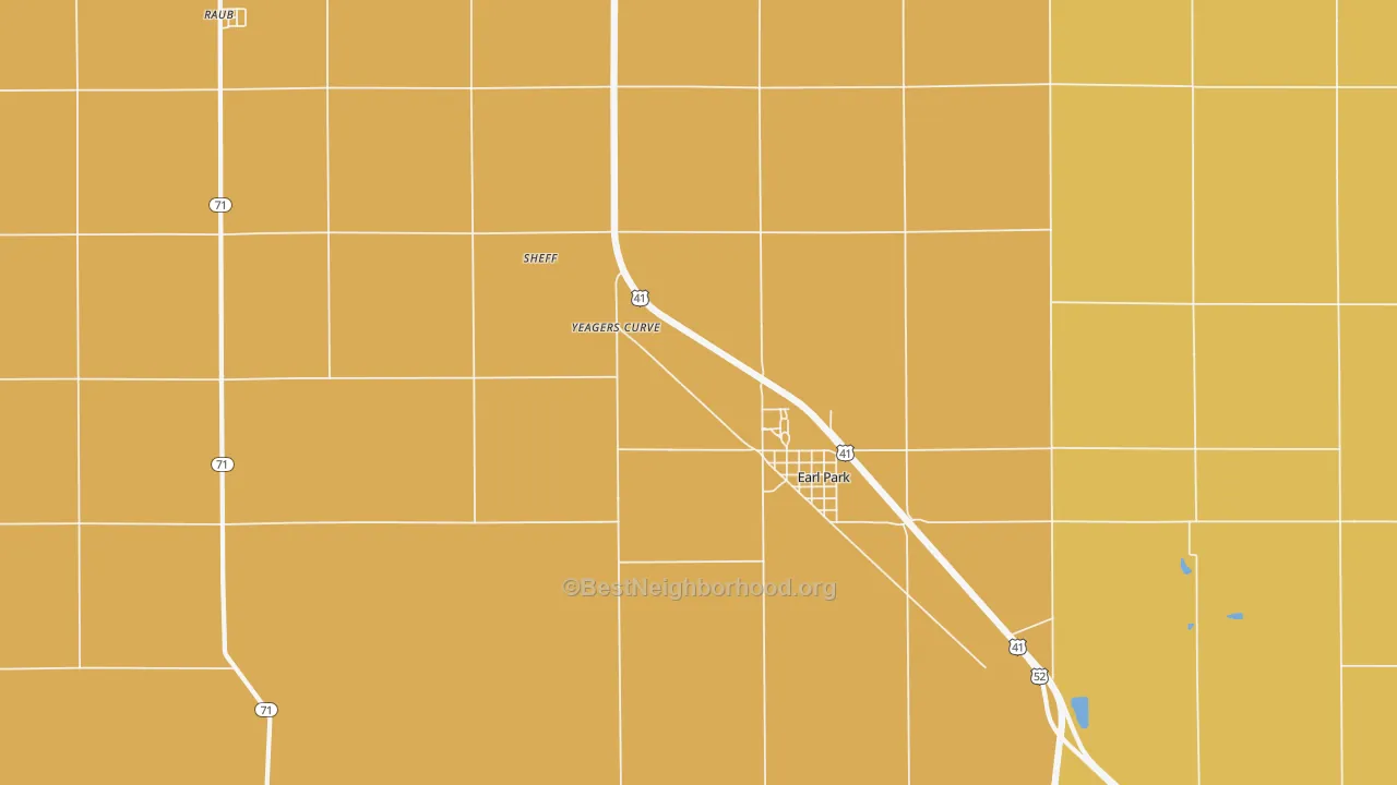 Map of the best neighborhoods in the 47942 area, with better matches in green and worse matches in red