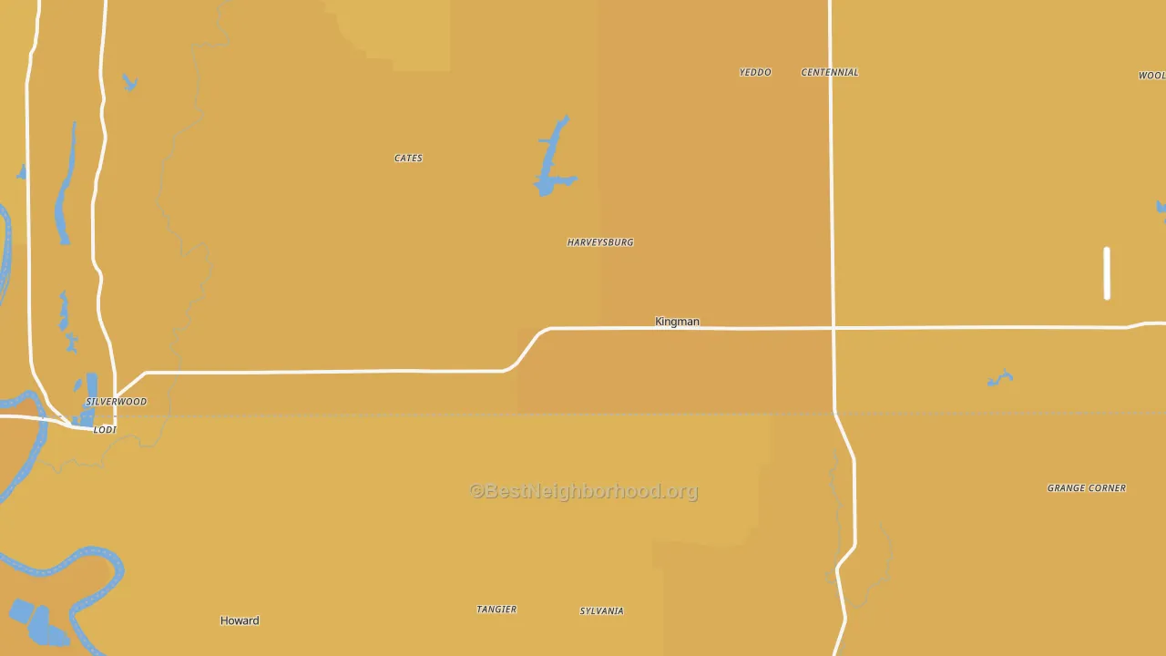 Map of the best neighborhoods in the 47952 area, with better matches in green and worse matches in red