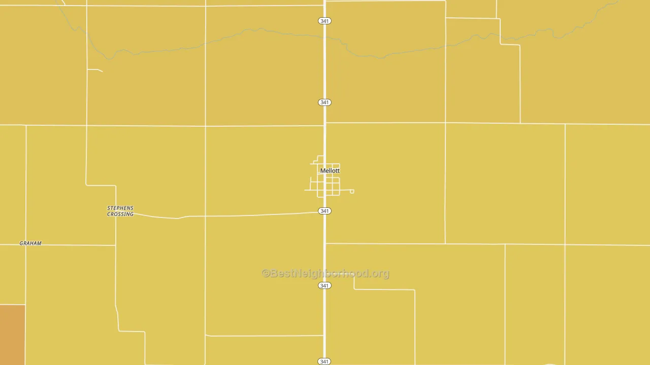 Map of the best neighborhoods in the 47958 area, with better matches in green and worse matches in red