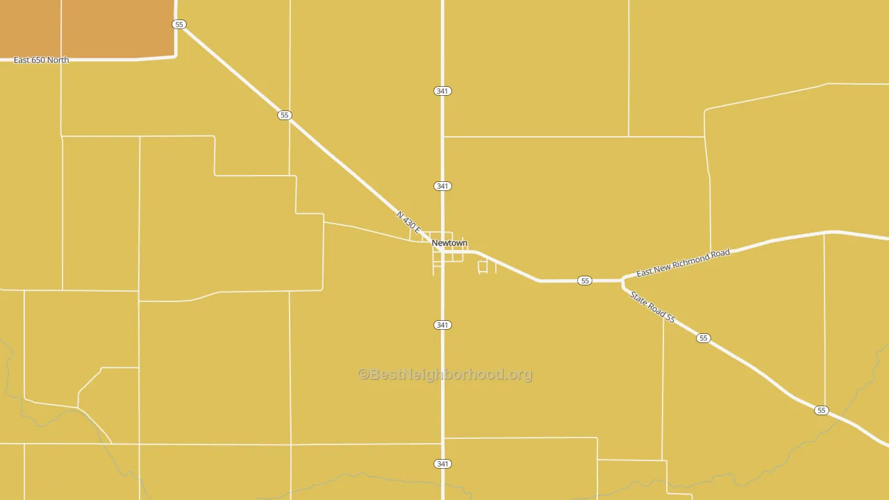 Map of the best neighborhoods in the 47969 area, with better matches in green and worse matches in red