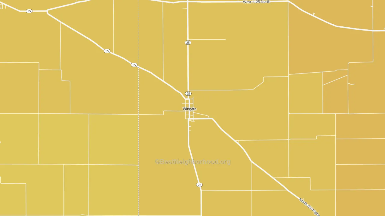 Map of the best neighborhoods in the 47994 area, with better matches in green and worse matches in red
