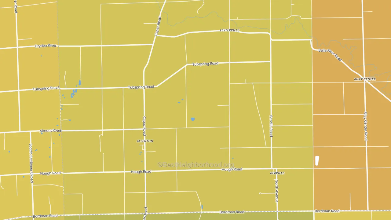 Map of the best neighborhoods in the 48002 area, with better matches in green and worse matches in red