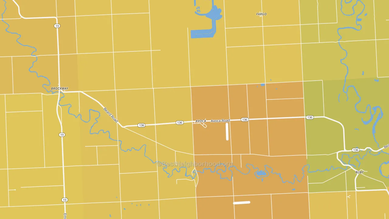 Map of the best neighborhoods in the 48006 area, with better matches in green and worse matches in red