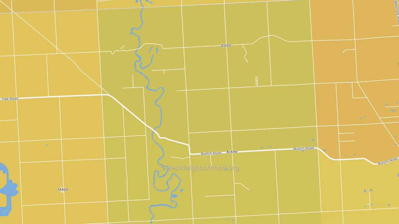 Map of the best neighborhoods in the 48032 area, with better matches in green and worse matches in red