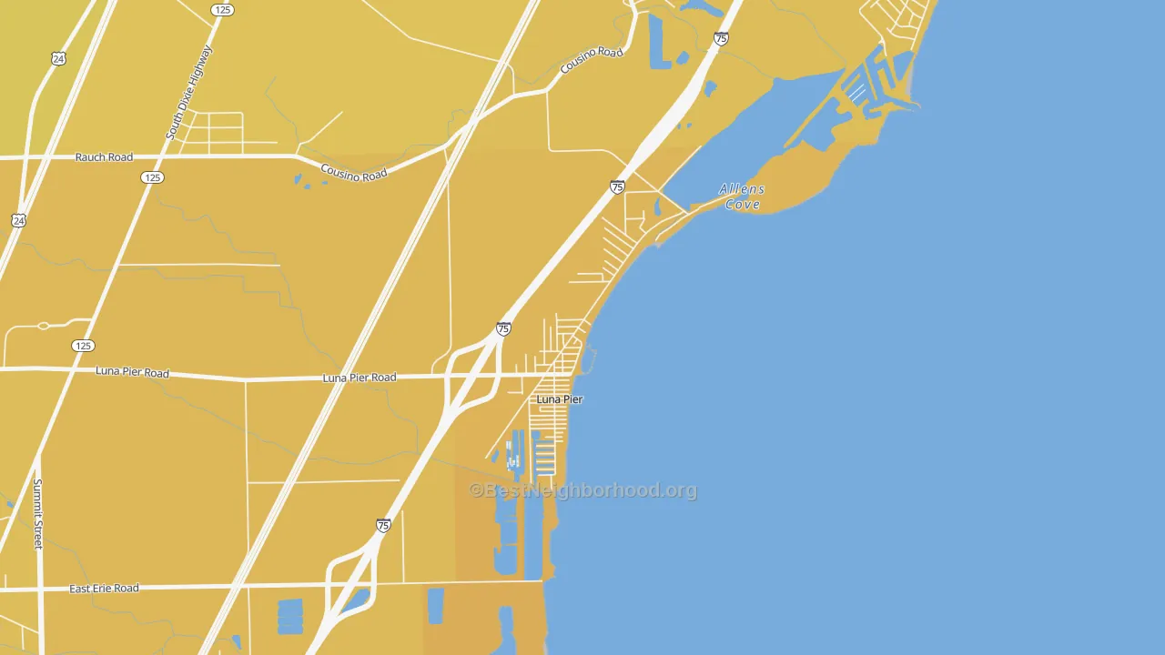 Map of the best neighborhoods in the 48157 area, with better matches in green and worse matches in red