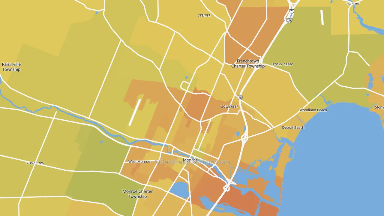Map of the best neighborhoods in the 48162 area, with better matches in green and worse matches in red